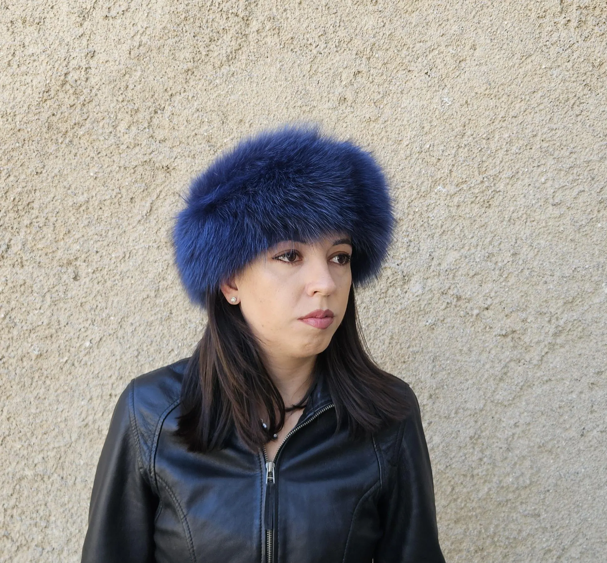 Real Fox Fur Headband in sea blue color the ideal Winter Earwarmer Accessory - Image 3