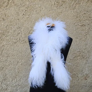 Real Mongolian Sheep Fur Scarf in white color