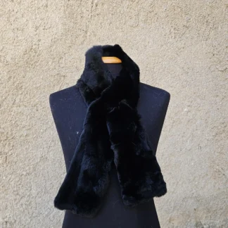 Real Fur Rex Rabbit Scarf in black color