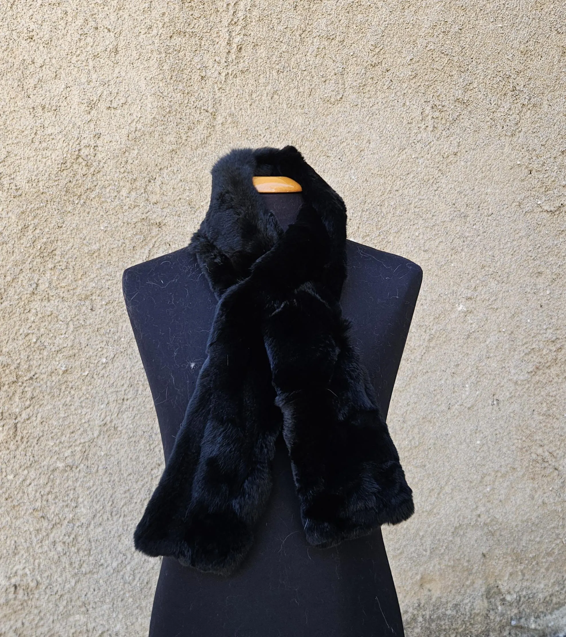 Real Fur Rex Rabbit Scarf in black color
