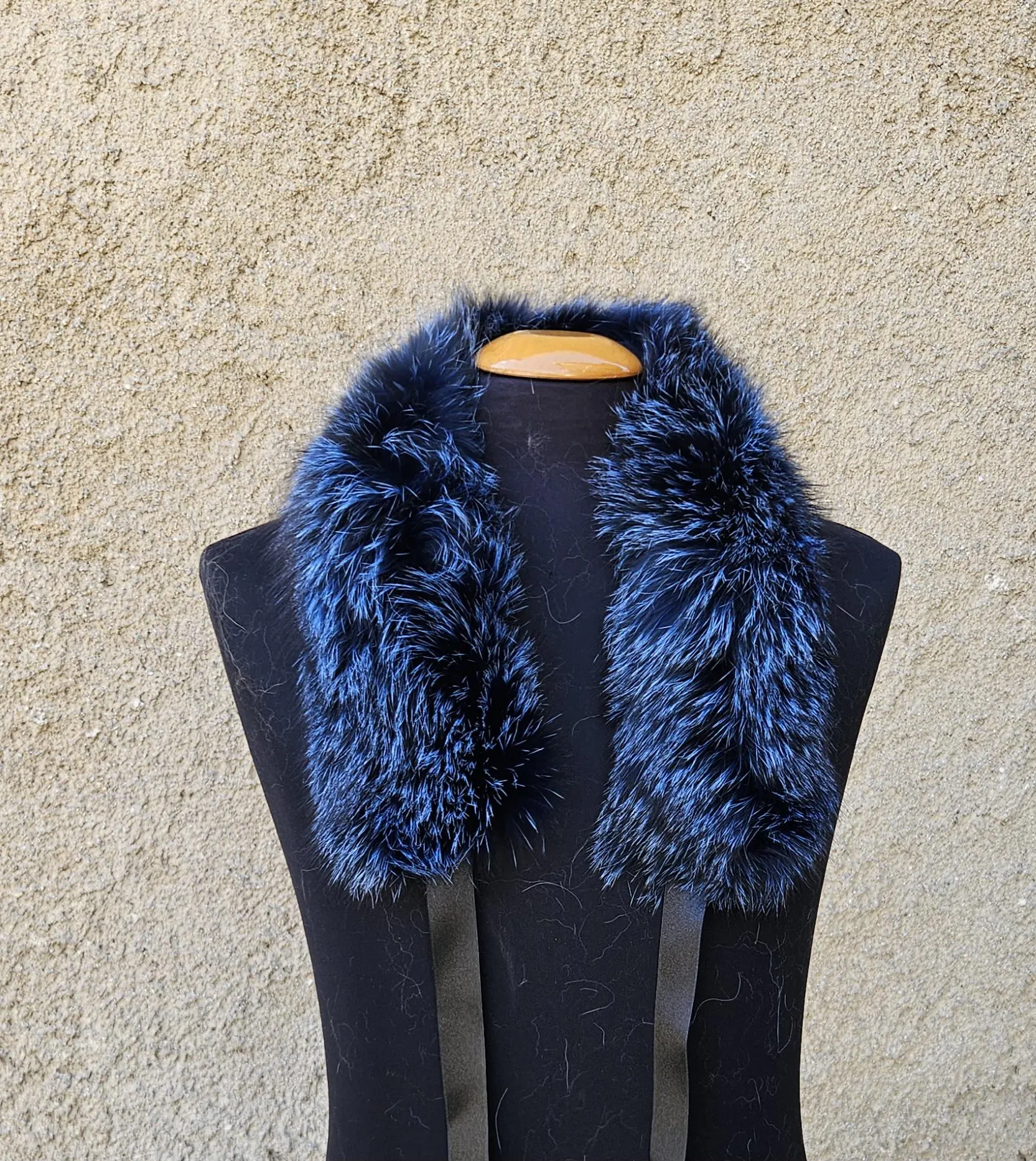 Real Fox Fur Collar with ribbon in blue color - Image 4
