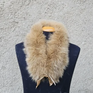 Real Fox Fur Collar with ribbon in beige color