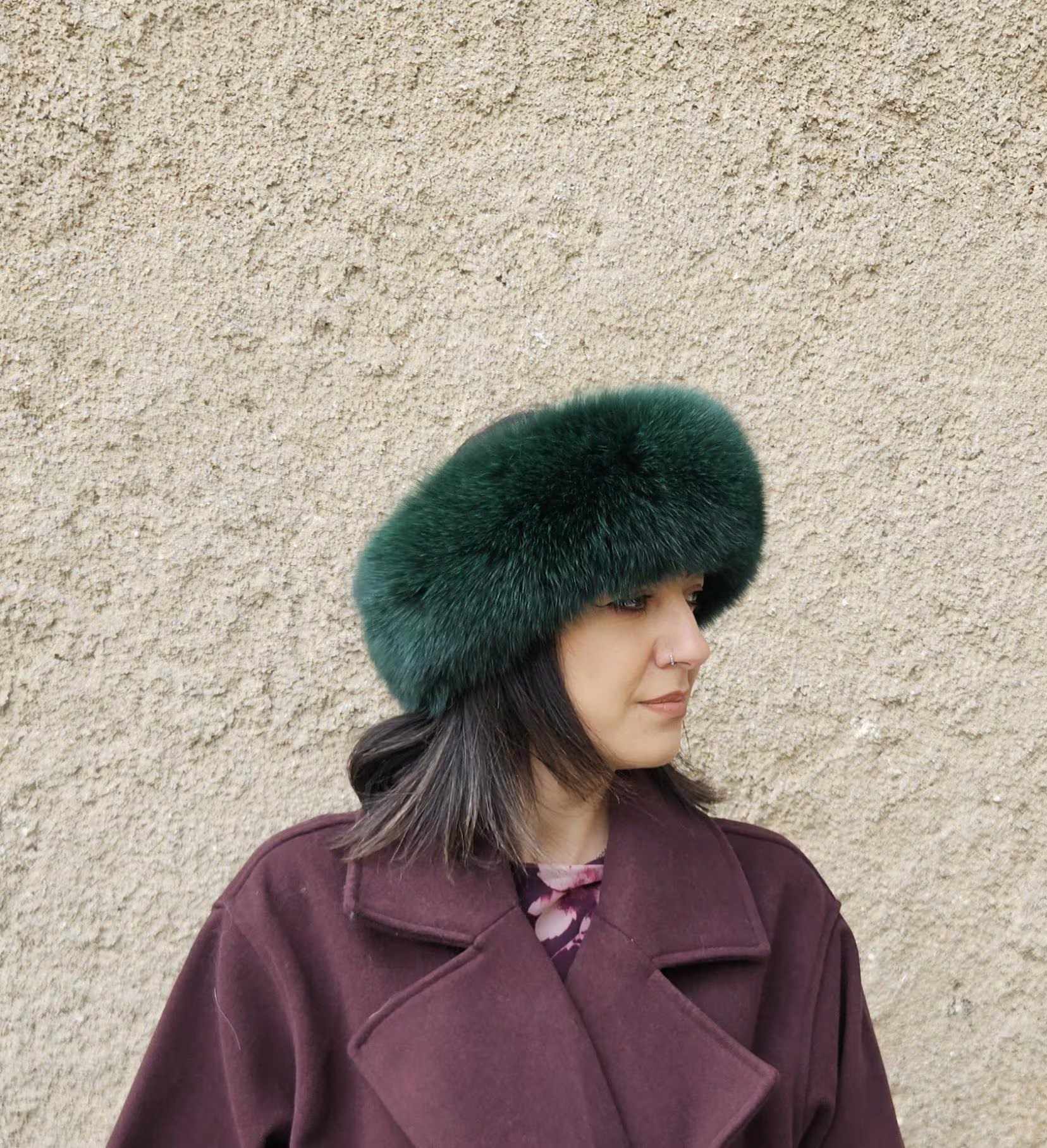 Real Fox Fur Headband in dark green color the ideal Winter Earwarmer Accessory - Image 4