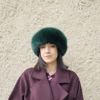 Real Fox Fur Headband in dark green color the ideal Winter Earwarmer Accessory