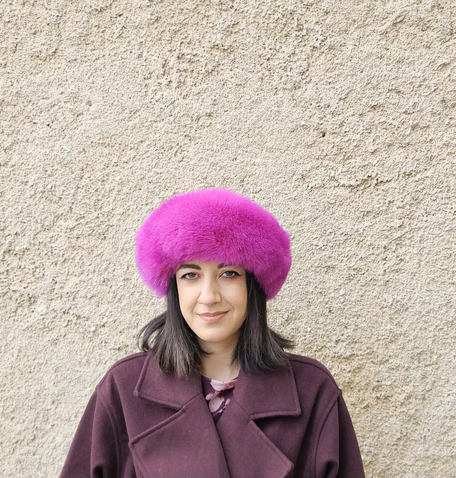 Real Fox Fur Headband in fuchsia color the ideal Winter Earwarmer Accessory - Image 5