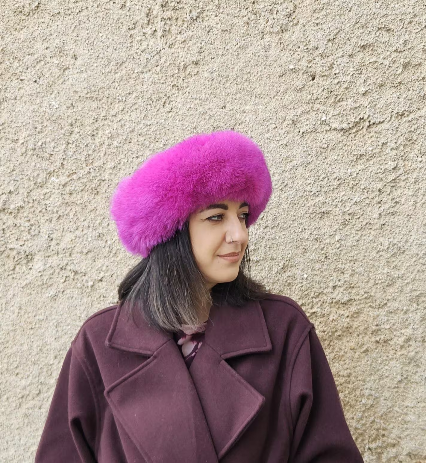 Real Fox Fur Headband in fuchsia color the ideal Winter Earwarmer Accessory - Image 3