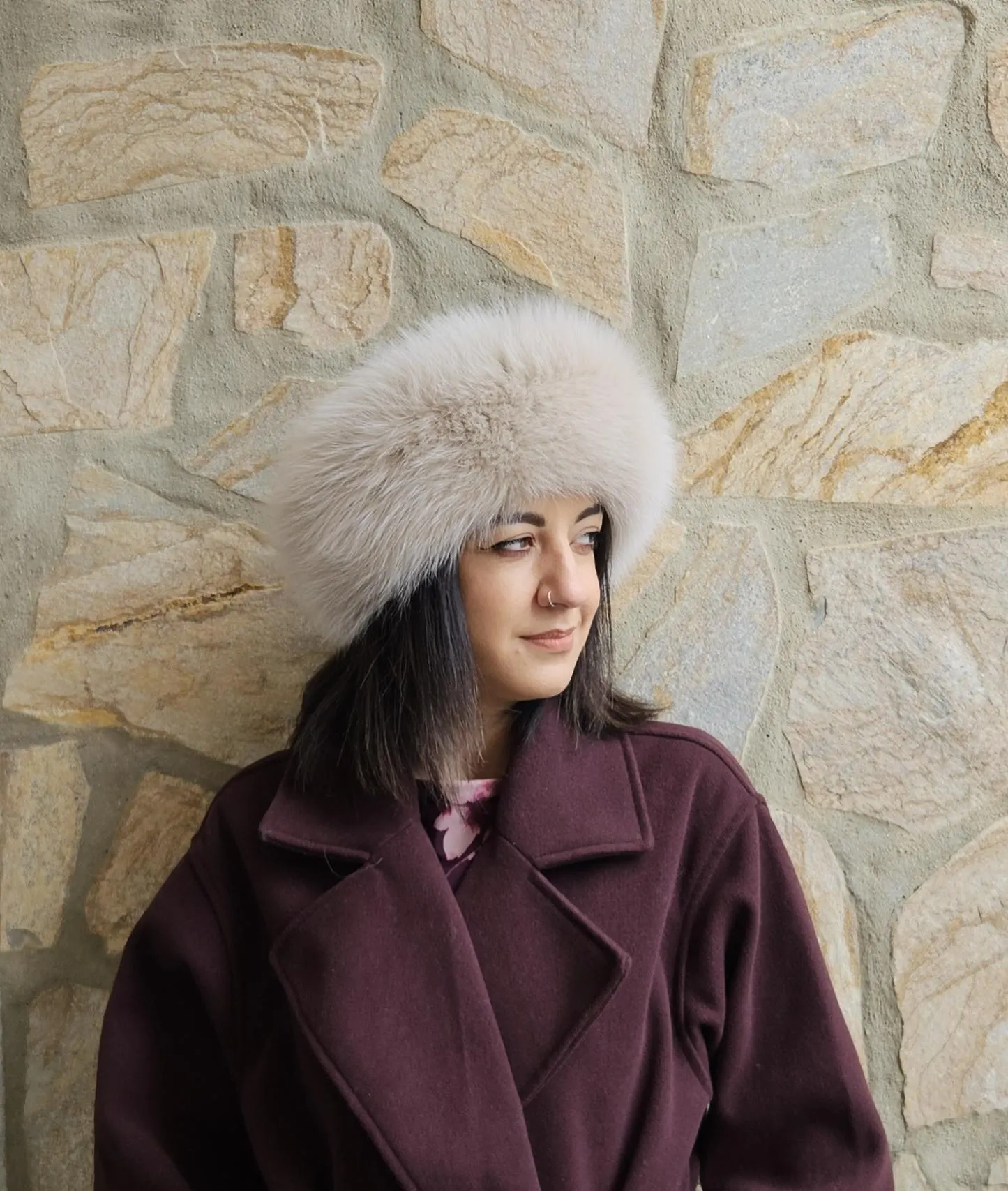 Real Fox Fur Headband in light beige color the ideal Winter Earwarmer Accessory - Image 5