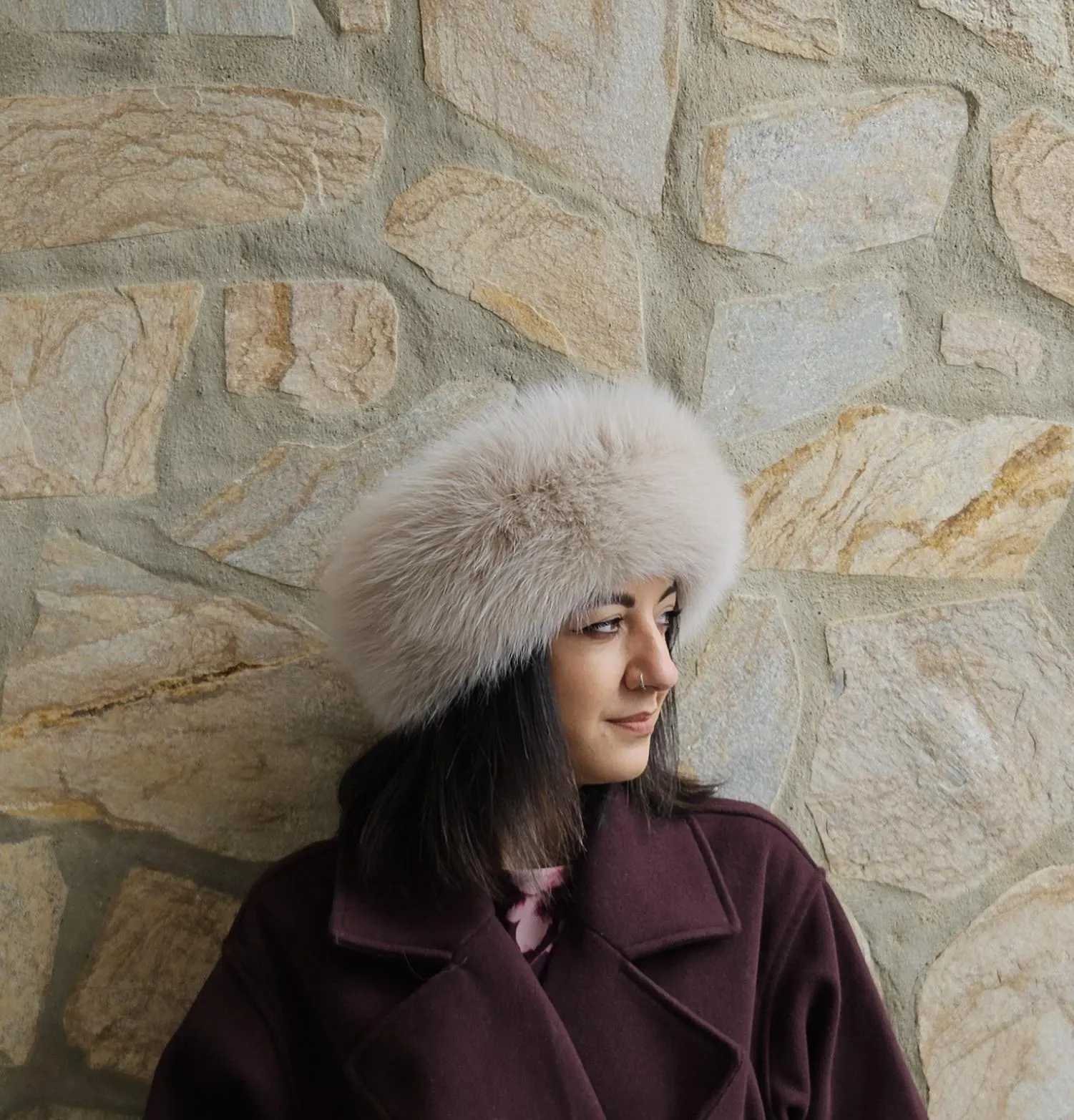 Real Fox Fur Headband in light beige color the ideal Winter Earwarmer Accessory - Image 3