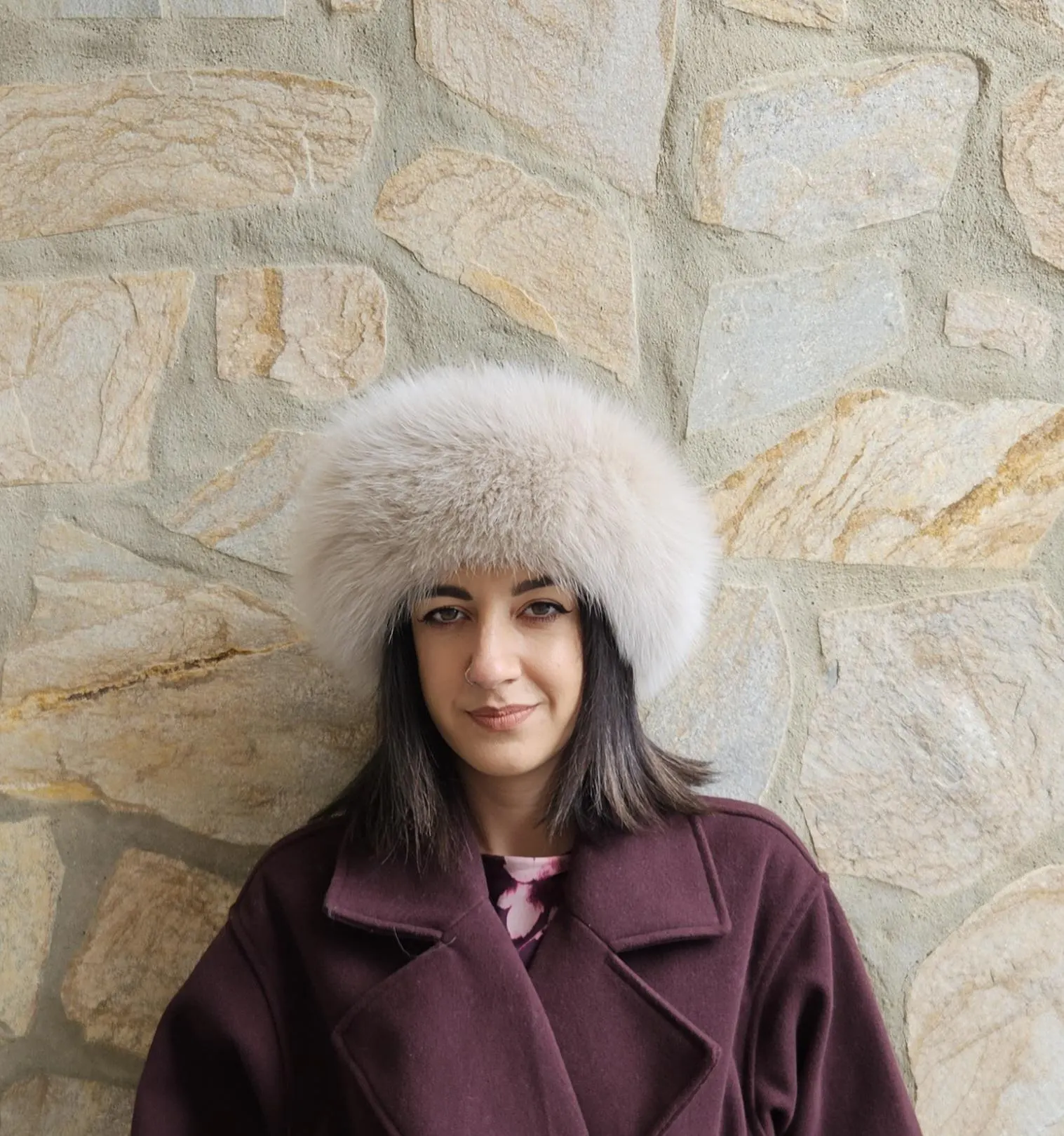 Real Fox Fur Headband in light beige color the ideal Winter Earwarmer Accessory - Image 4