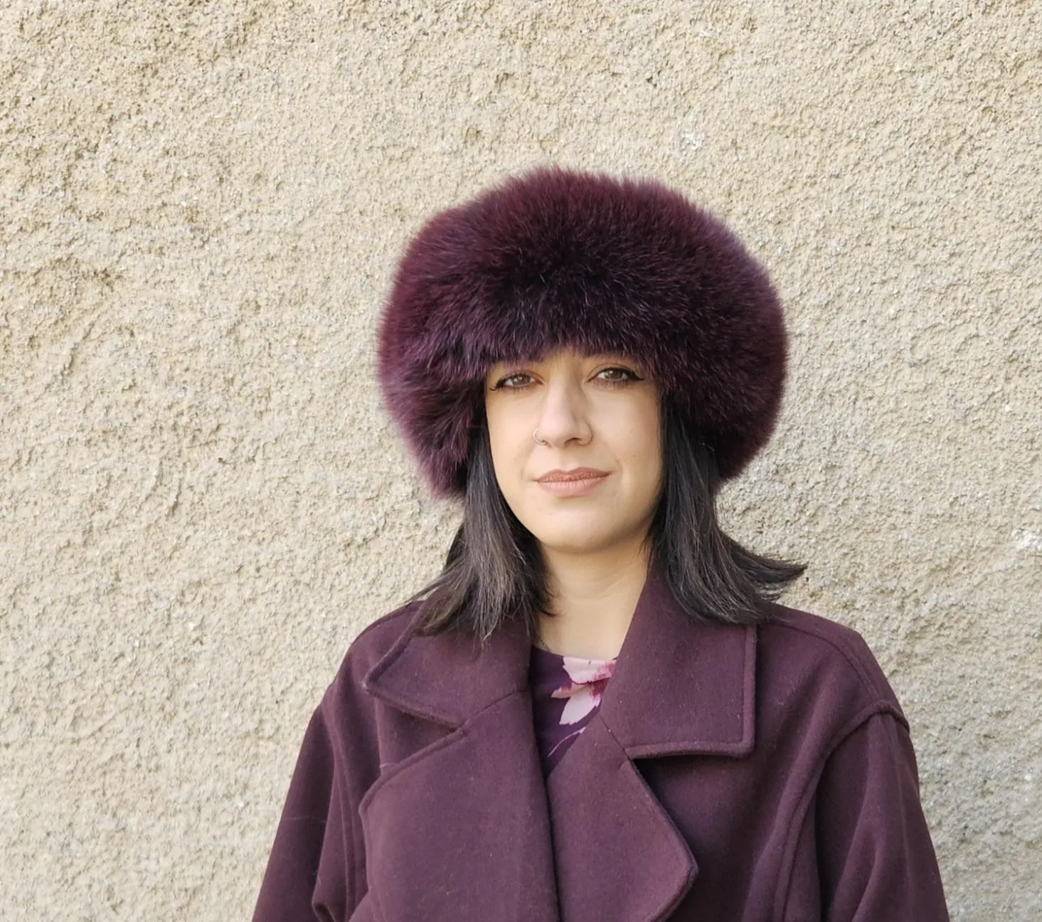 Real Fox Fur Headband in bordo color the ideal Winter Earwarmer Accessory