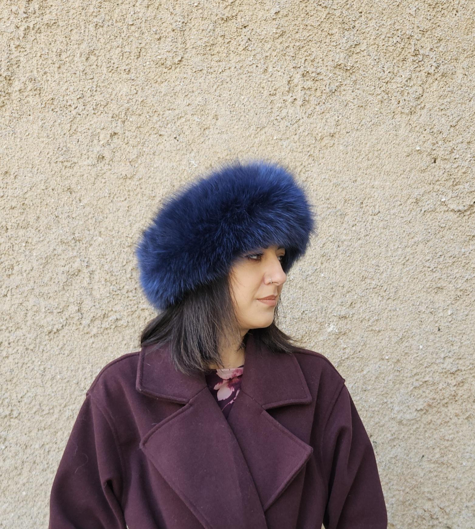 Real Fox Fur Headband in ocean blue color the ideal Winter Earwarmer Accessory - Image 4