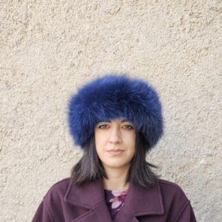 Real Fox Fur Headband in ocean blue color the ideal Winter Earwarmer Accessory