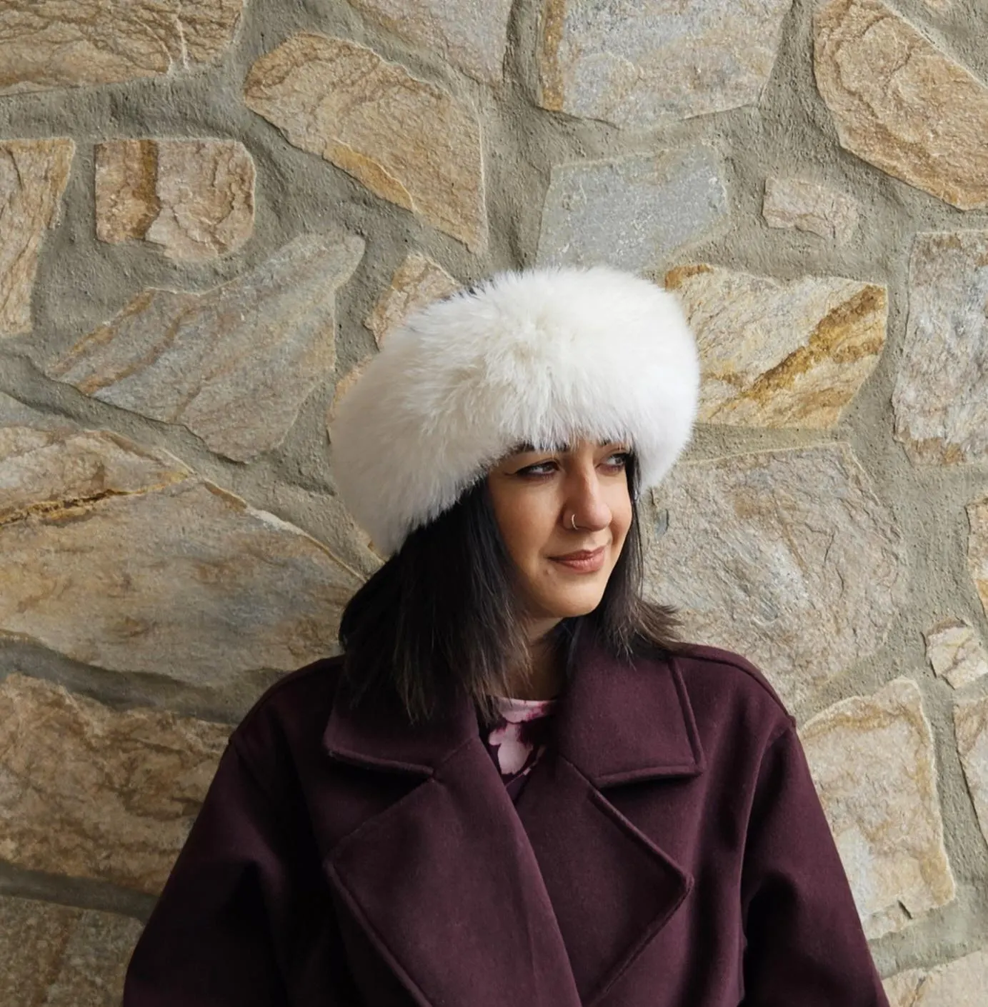 Real Fox Fur Headband in white cream color the ideal Winter Earwarmer Accessory