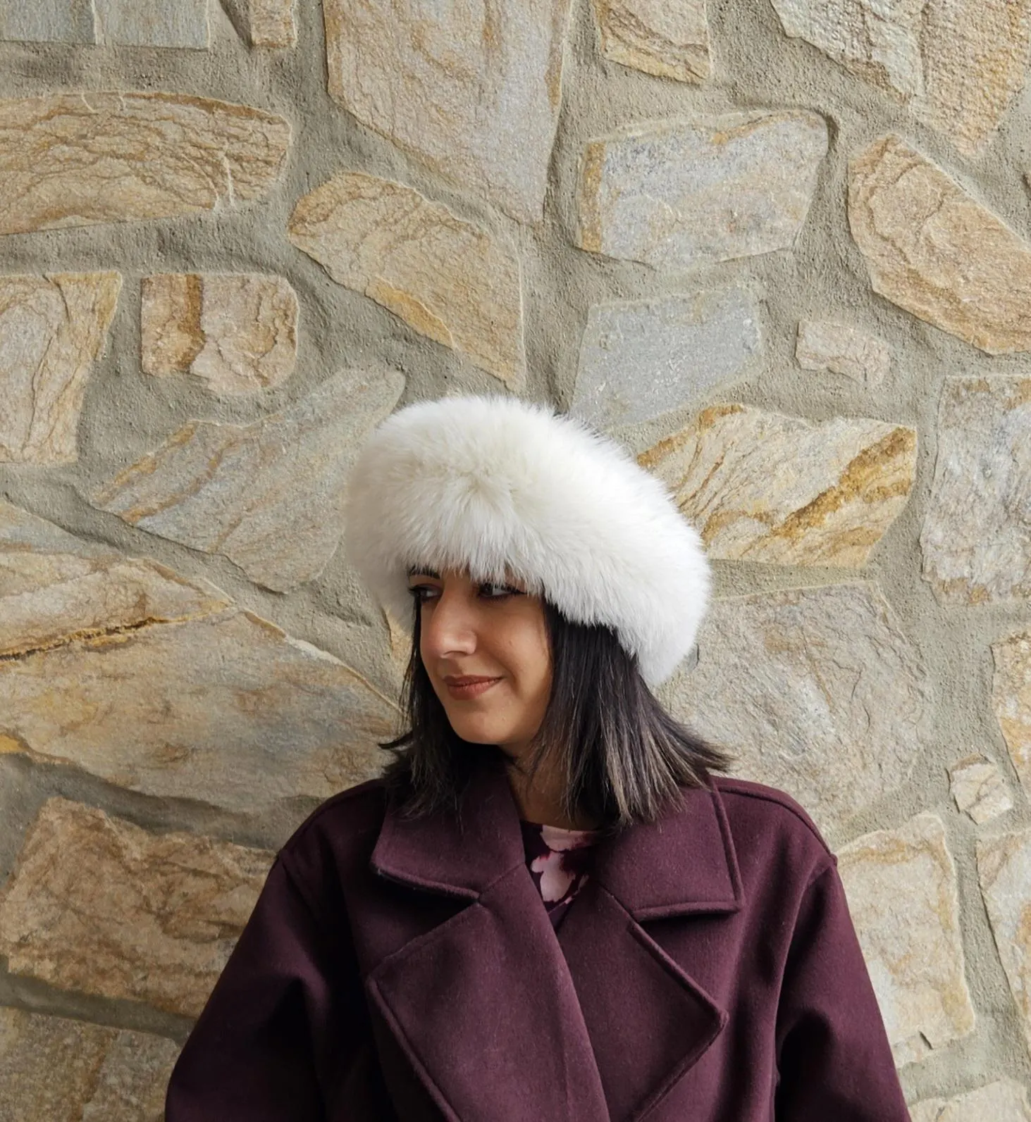 Real Fox Fur Headband in white cream color the ideal Winter Earwarmer Accessory - Image 4