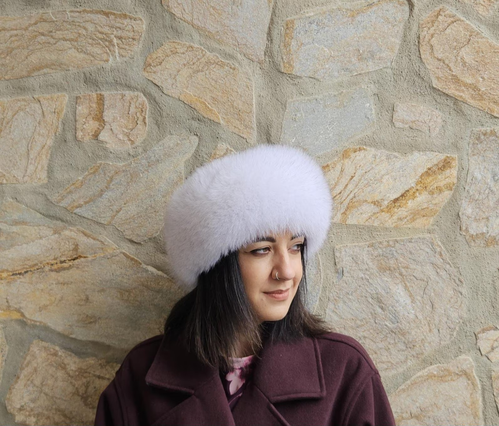 Real Fox Fur Headband in white color the ideal Winter Earwarmer Accessory - Image 4