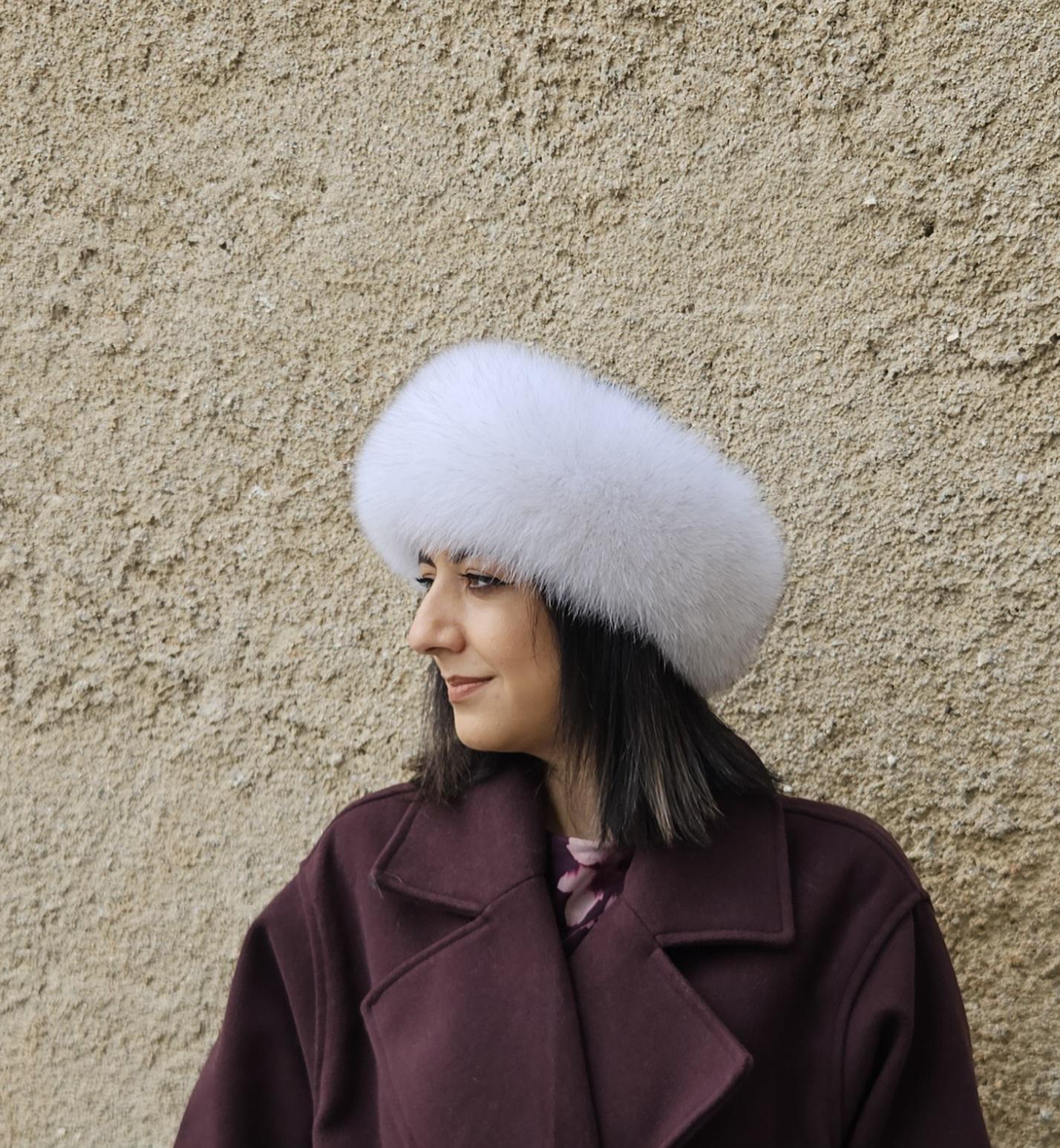Real Fox Fur Headband in white color the ideal Winter Earwarmer Accessory - Image 5