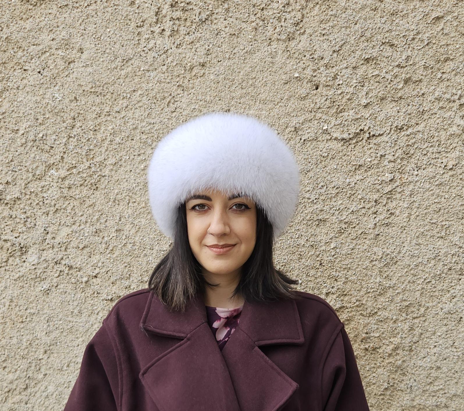 Real Fox Fur Headband in white color the ideal Winter Earwarmer Accessory