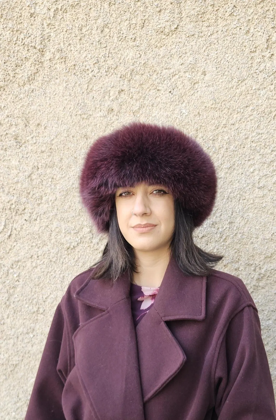 Real Fox Fur Headband in bordo color the ideal Winter Earwarmer Accessory - Image 4