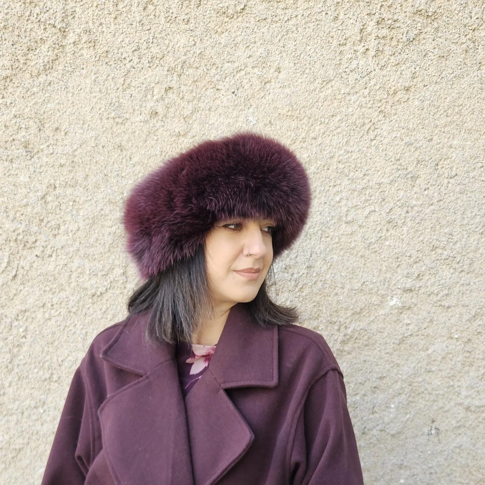 Real Fox Fur Headband in bordo color the ideal Winter Earwarmer Accessory - Image 5