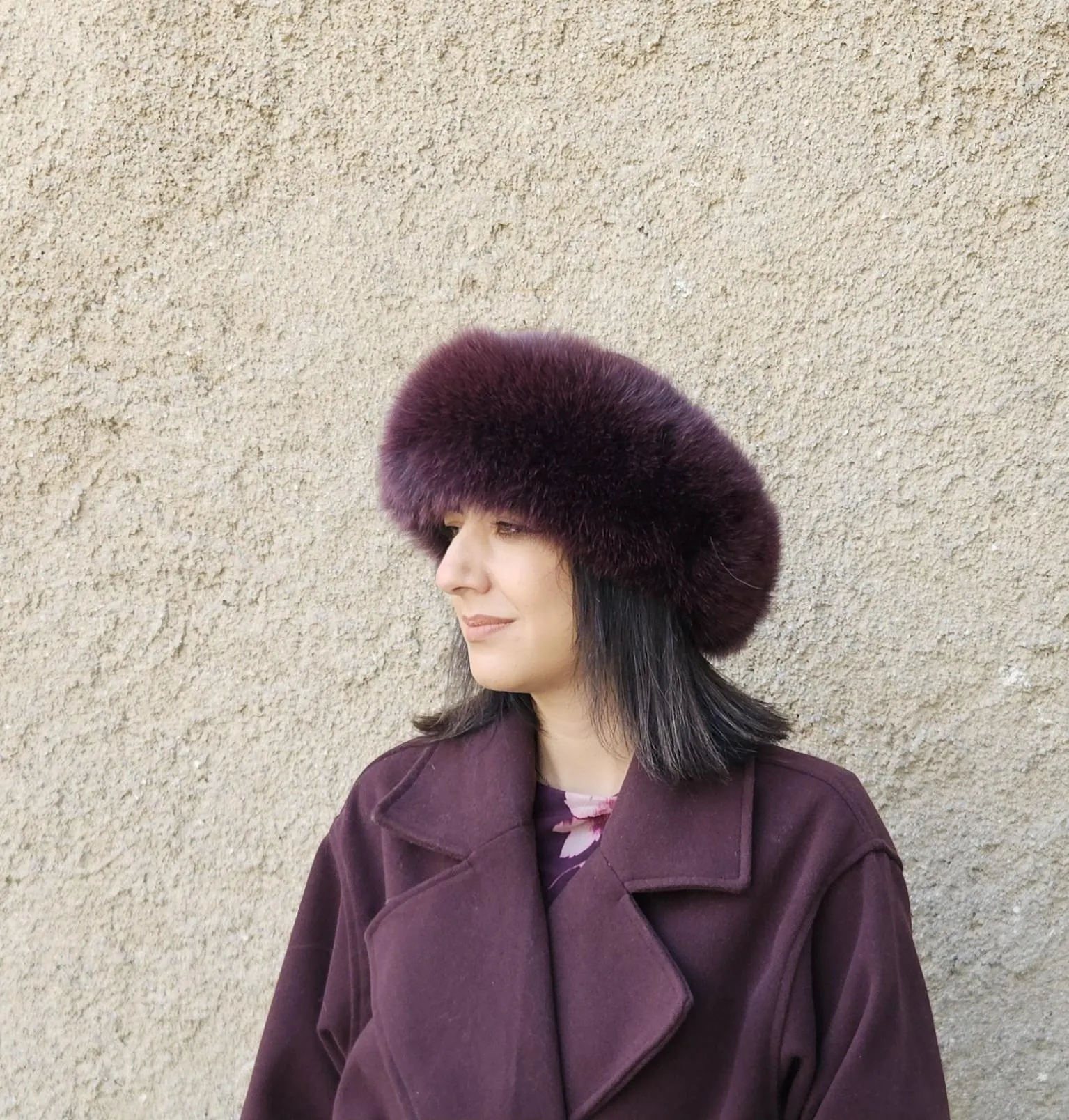 Real Fox Fur Headband in bordo color the ideal Winter Earwarmer Accessory - Image 3