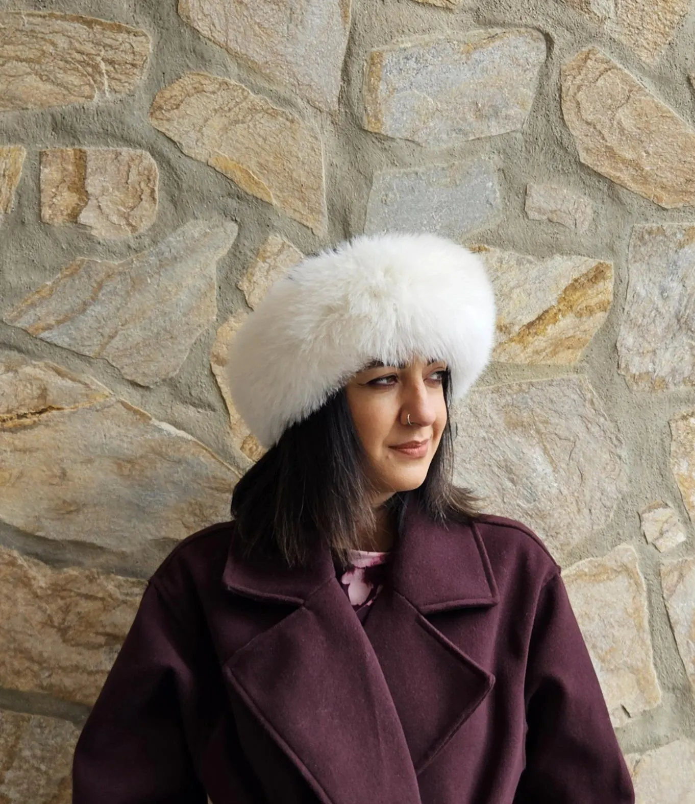 Real Fox Fur Headband in white cream color the ideal Winter Earwarmer Accessory - Image 3