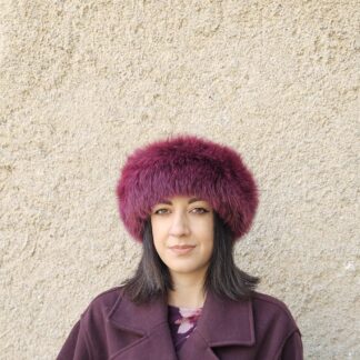Real Fox Fur Headband in deep magenta color the ideal Winter Earwarmer Accessory