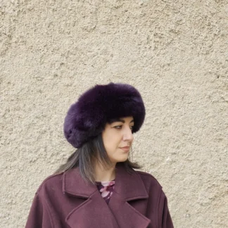 Real Fox Fur Headband in dark purple color the ideal Winter Earwarmer Accessory