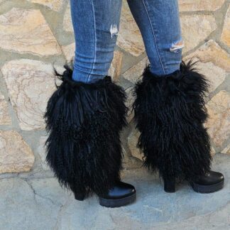 Real Fur Mongolian Big Boot Cuffs in black color