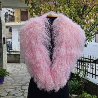 Real Mongolian Fur Collar in pink color
