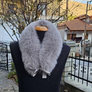 Real Fox Fur Collar with ribbon in gray color