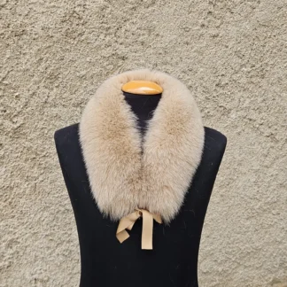 Real Fox Fur Collar with ribbon in beige color