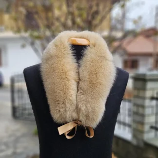 Real Fox Fur Collar with ribbon in beige color