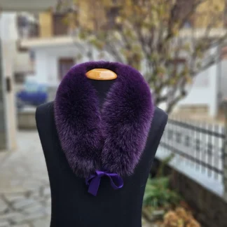 Real Fox Fur Collar with ribbon in purple color
