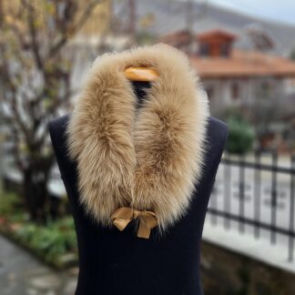 Real Fox Fur Collar with ribbon in beige color
