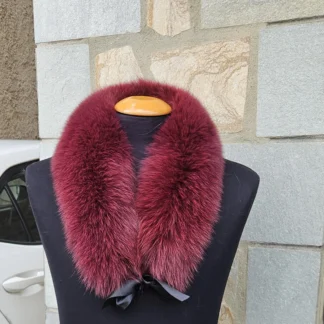 Real Fox Fur Collar with ribbon in bordo color