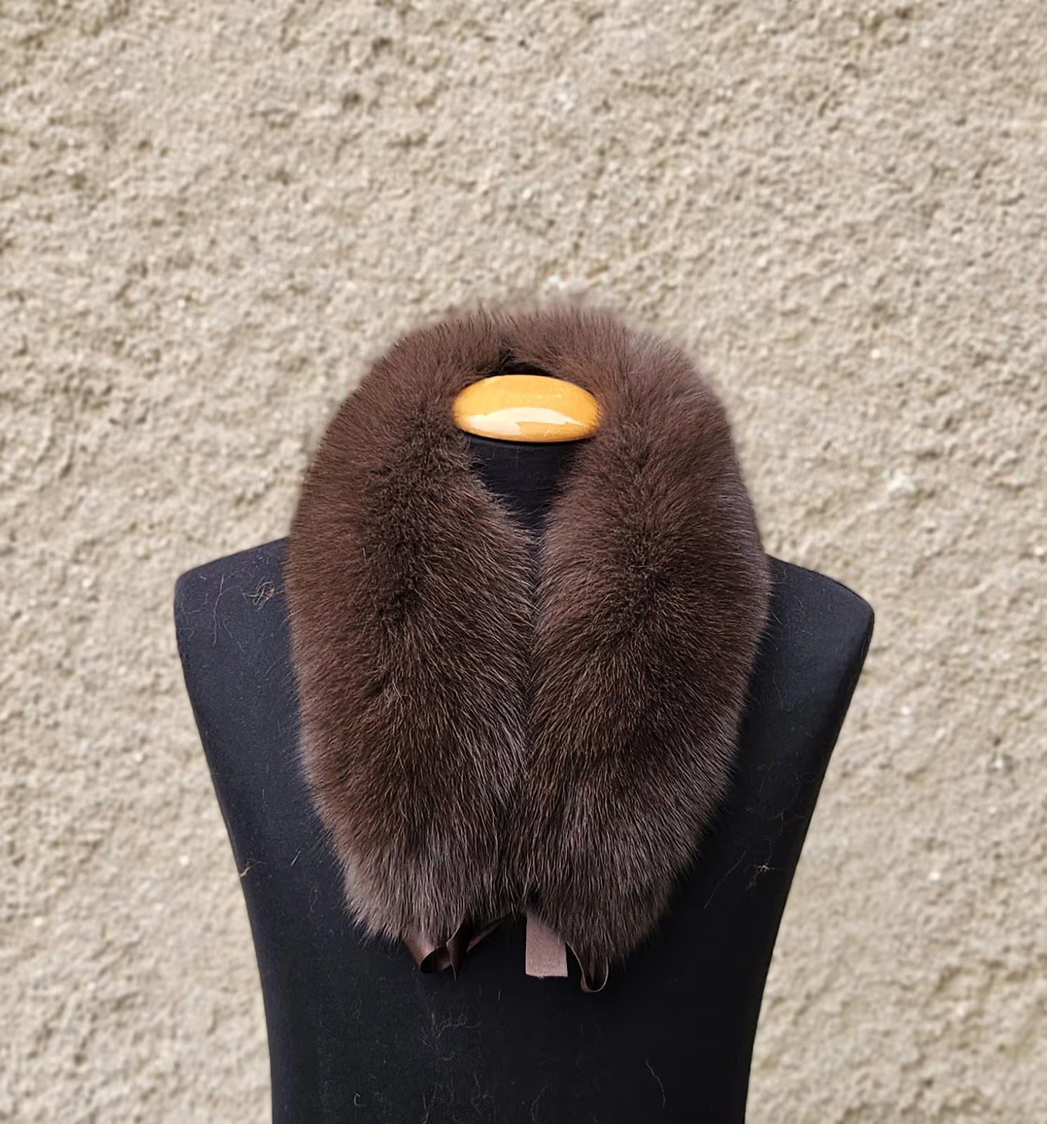 Real Fox Fur Collar with ribbon in brown color - Image 3