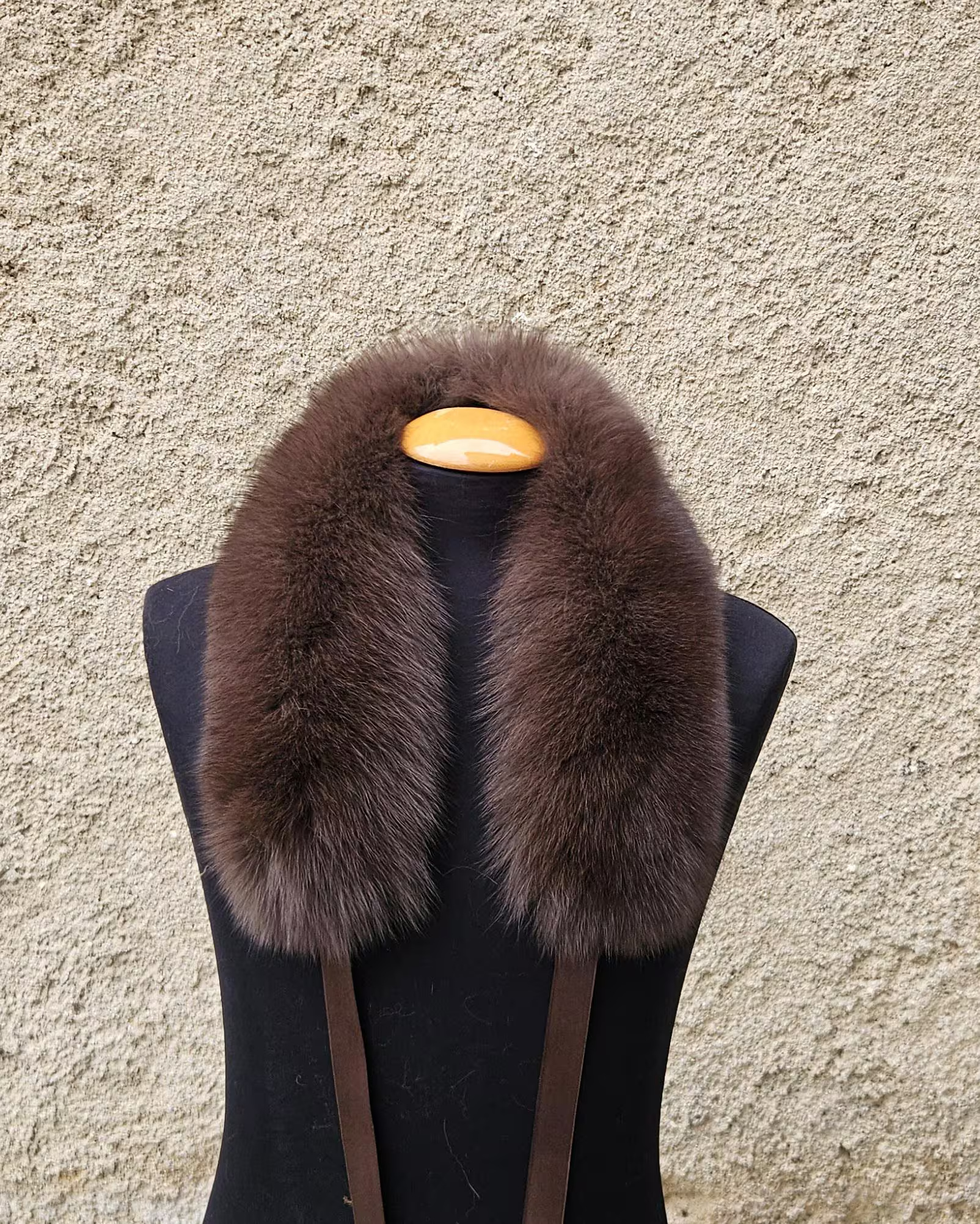 Real Fox Fur Collar with ribbon in brown color - Image 5