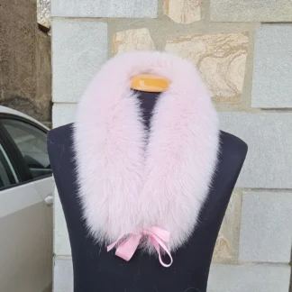 Real Fox Fur Collar with ribbon in pink color