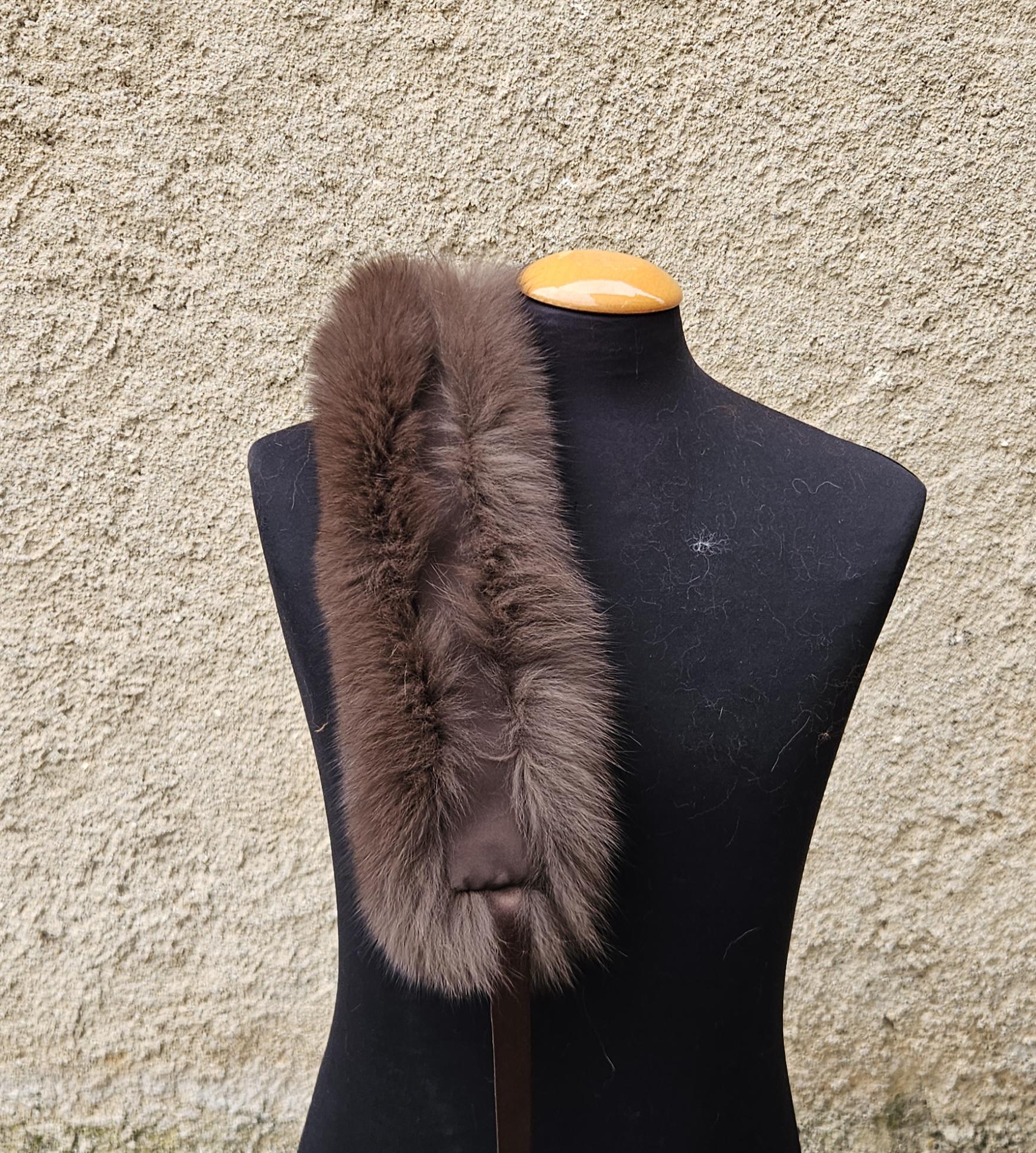 Real Fox Fur Collar with ribbon in brown color - Image 4