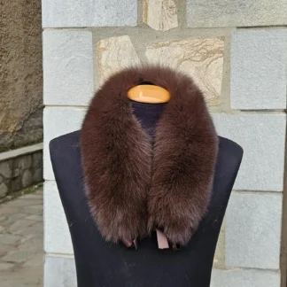Real Fox Fur Collar with ribbon in brown color