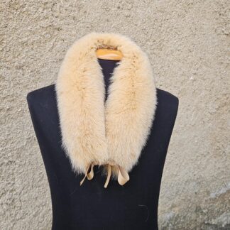 Real Fox Fur Collar with ribbon in beige color