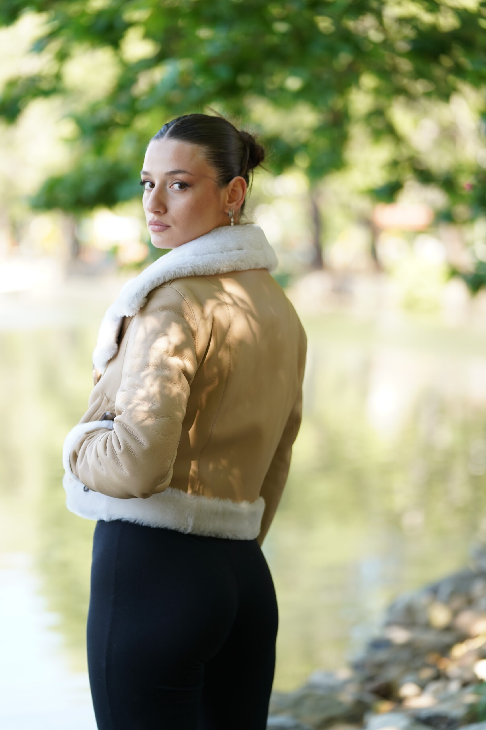 Elevate Your Winter Wardrobe with Real Beige Sheepskin Fur Biker Jacket, Women’s Elegant Outerwear - Image 7