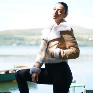 Elevate Your Winter Wardrobe with Real Beige Sheepskin Fur Biker Jacket, Women’s Elegant Outerwear