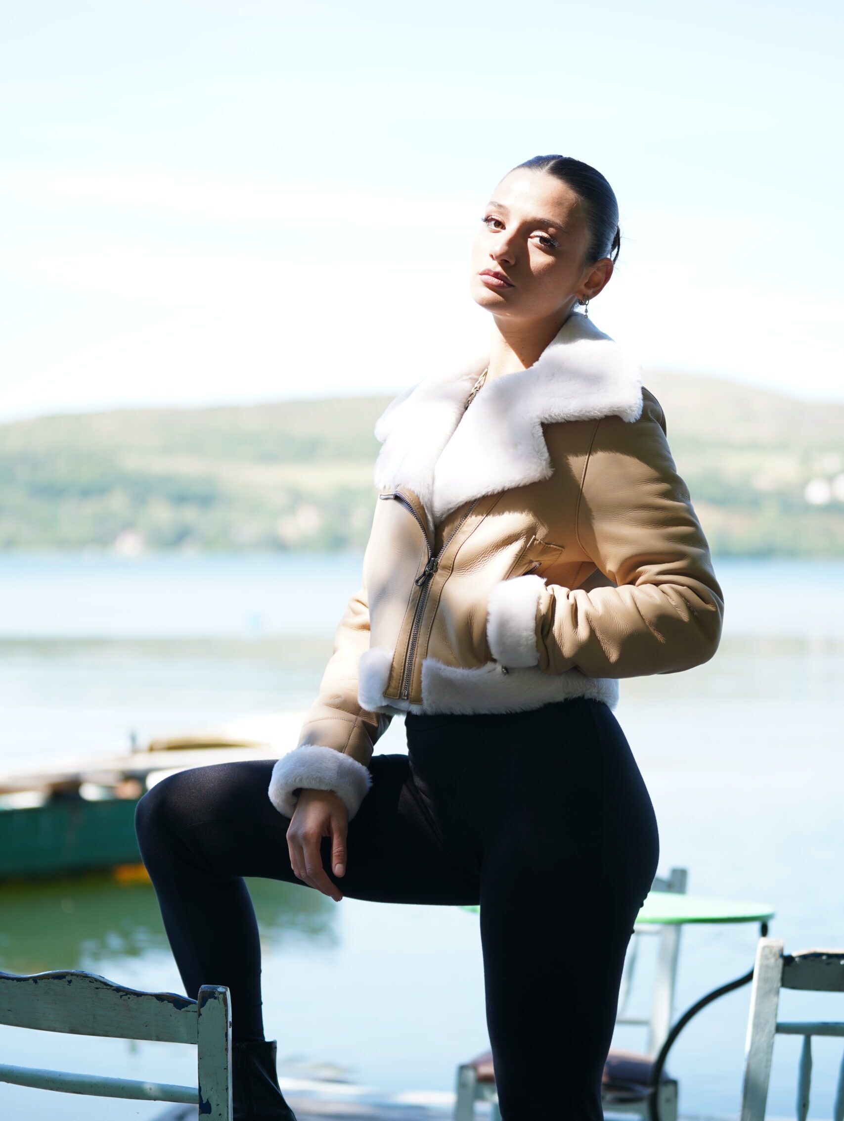 Elevate Your Winter Wardrobe with Real Beige Sheepskin Fur Biker Jacket, Women’s Elegant Outerwear