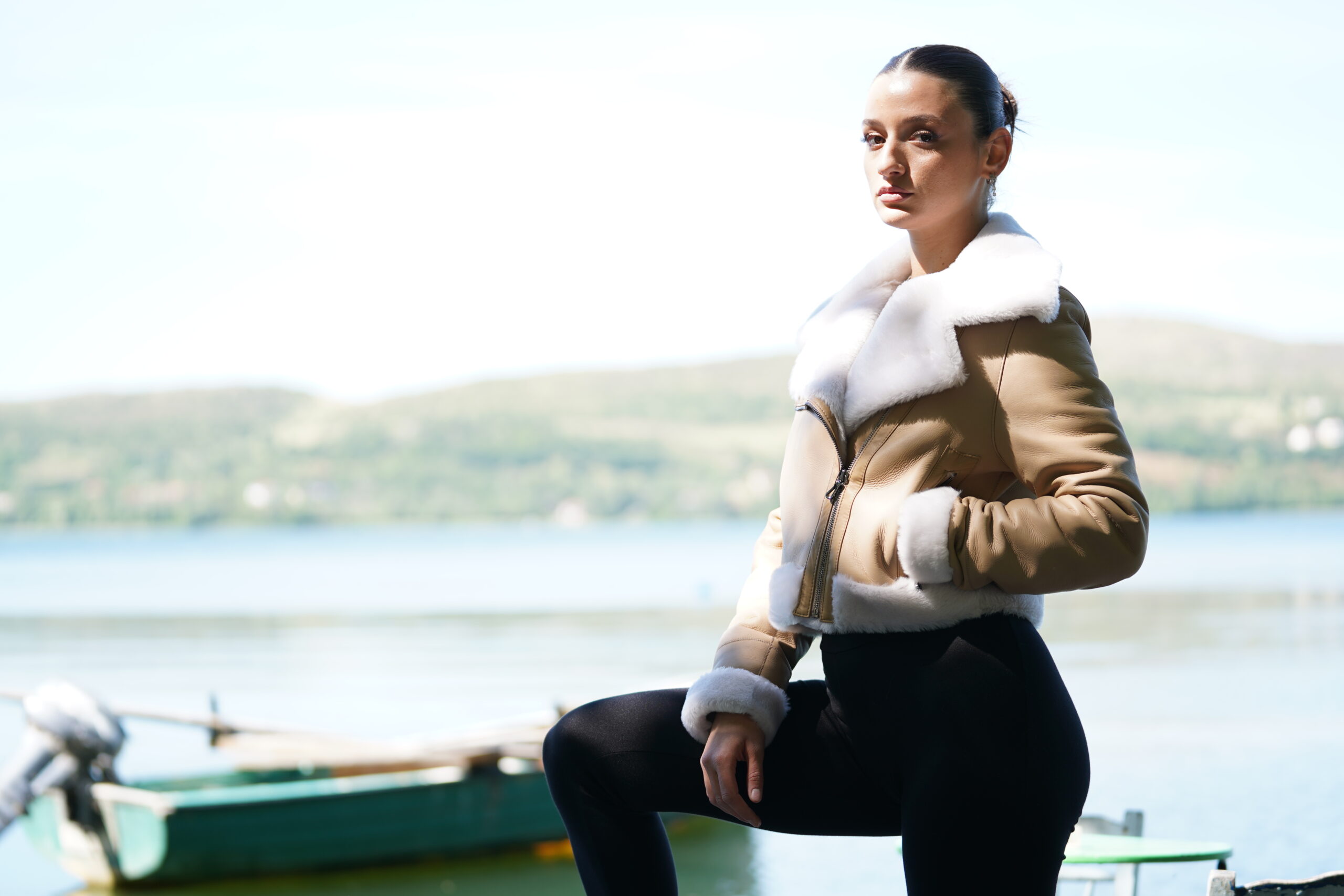 Elevate Your Winter Wardrobe with Real Beige Sheepskin Fur Biker Jacket, Women’s Elegant Outerwear - Image 4