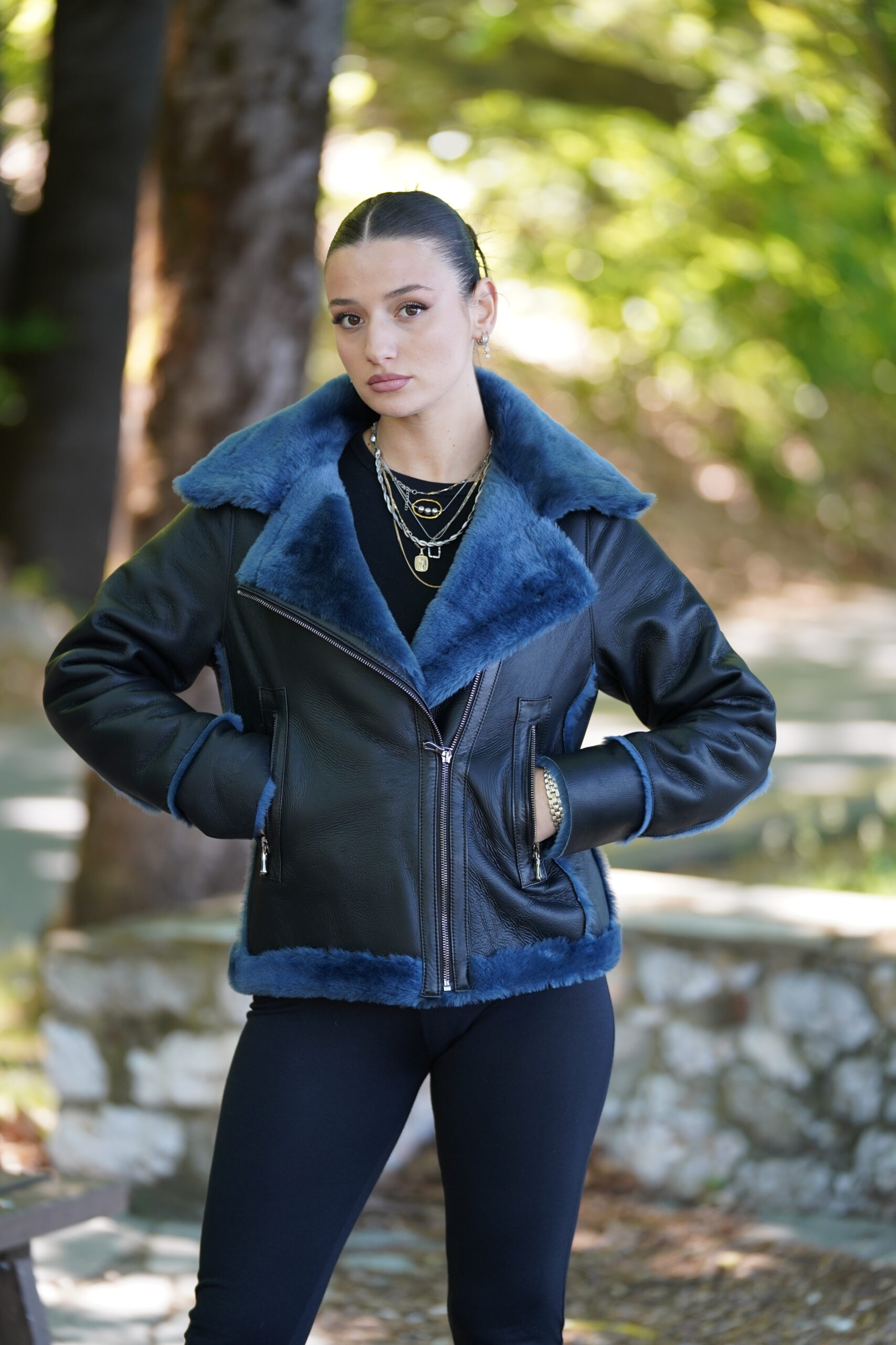 Elevate Your Winter Wardrobe with Real Black Sheepskin Fur Biker Jacket, Women’s Elegant Outerwear - Image 3