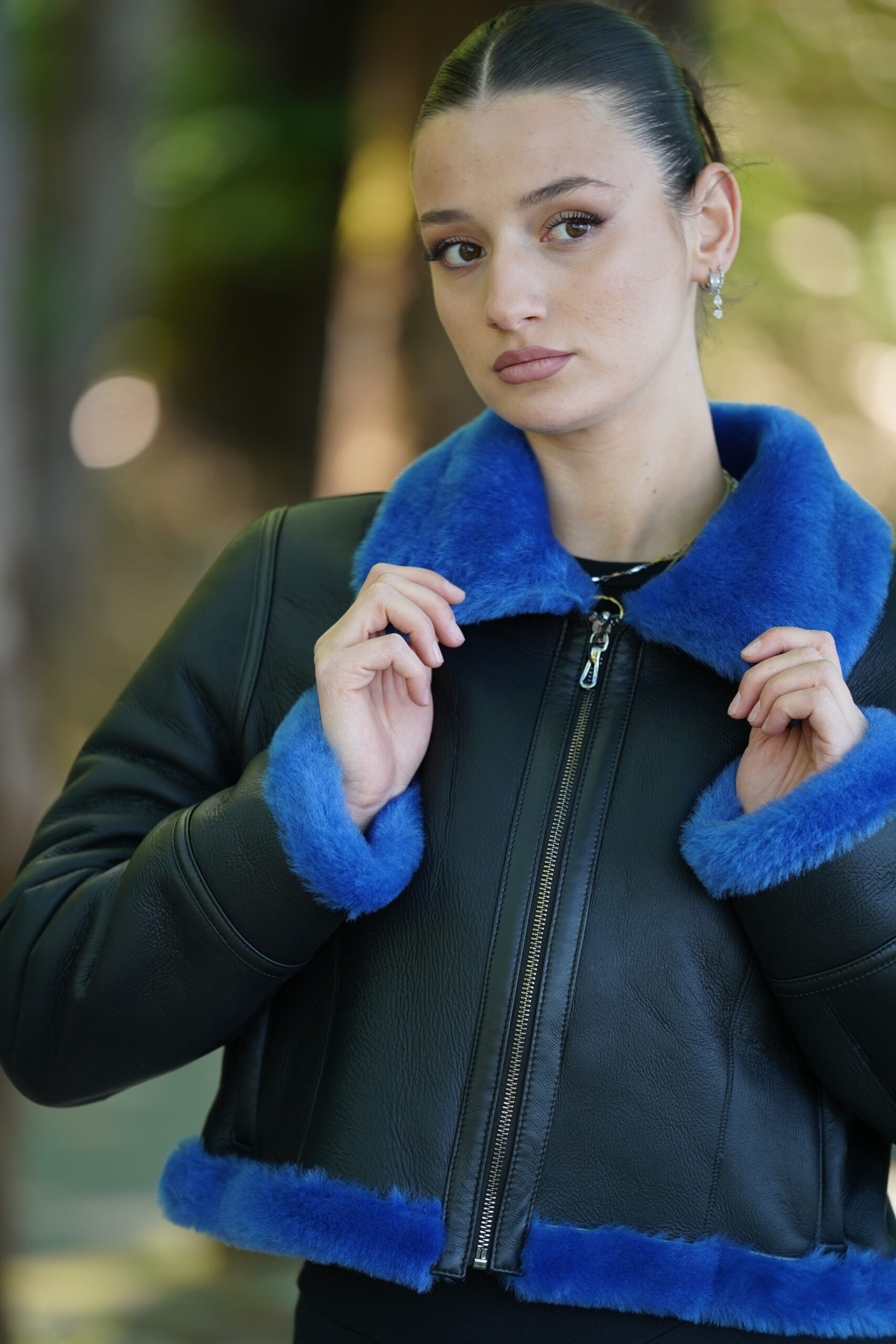 Elevate Your Winter Wardrobe with Real Black Sheepskin Fur Biker Jacket, Women’s Elegant Outerwear - Image 4