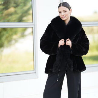 Elevate Your Winter Wardrobe with Real Mink Blackglama Fur Coat with Fox Fur Trim, Women’s Elegant Outerwear