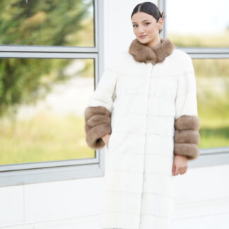 Elevate Your Winter Wardrobe with Real Mink Fur Coat with Baumarten Fur Trim, Women’s Elegant Outerwear