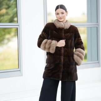 Elevate Your Winter Wardrobe with Real Mink Fur Coat with Baumarten Fur Trim, Women’s Elegant Outerwear